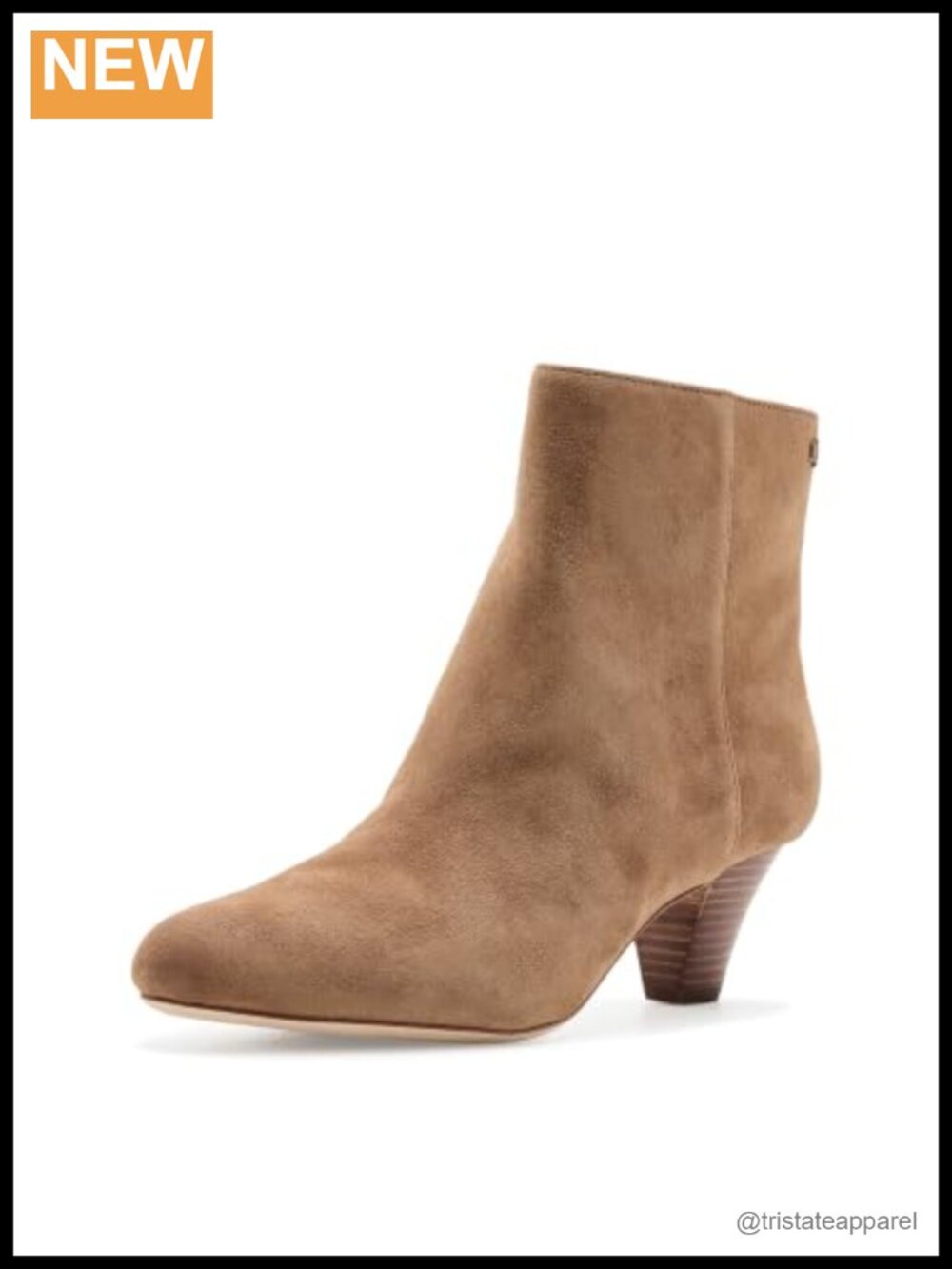 Suede Ankle Bootie Heels Leather Lined Almond Toe Cone Heel Zip Closure